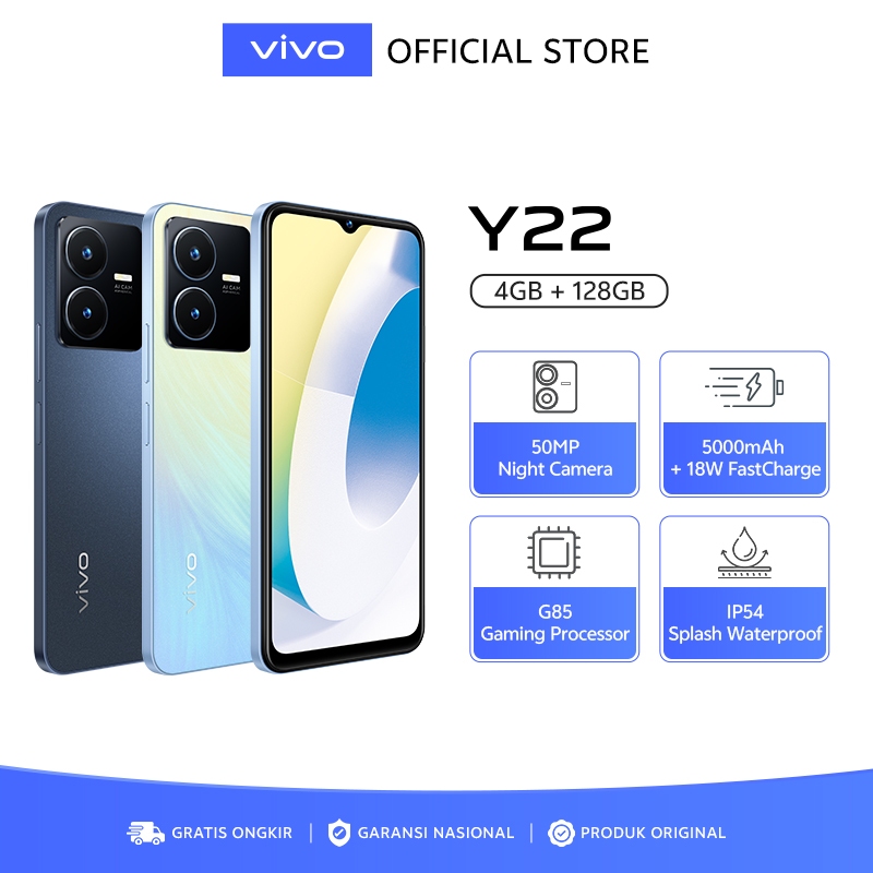 Jual [NEW LAUNCH] vivo Y22 (4/128) - Helio G85, 50MP Camera, Splash