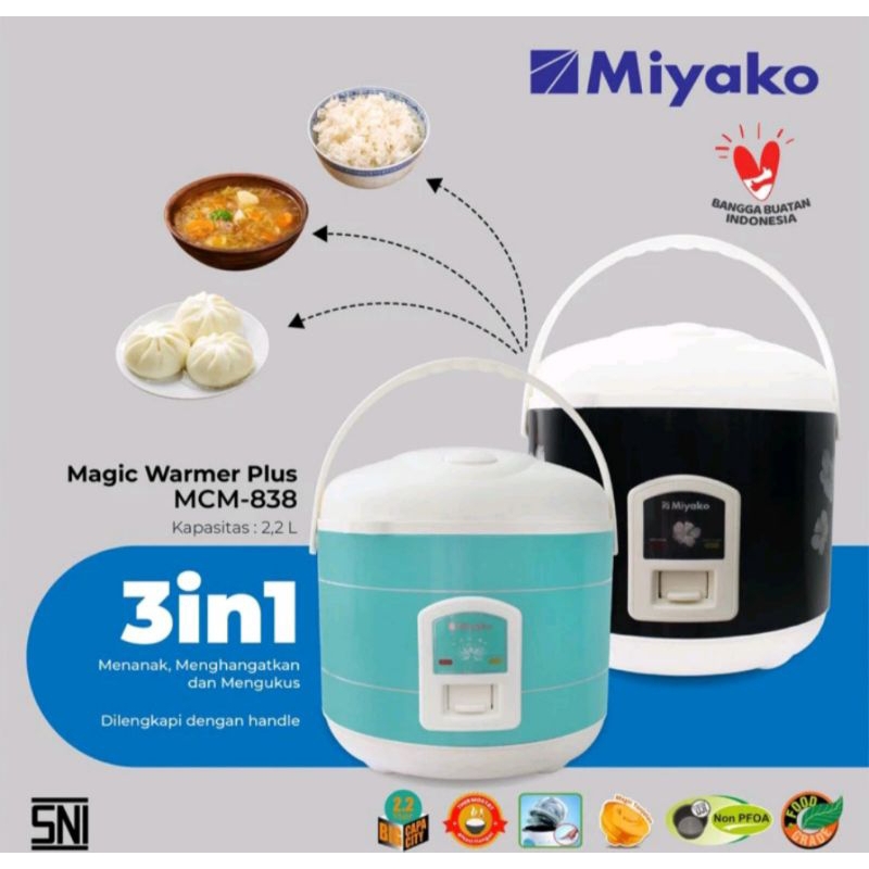 Jual Rice Cooker Magic Com Miyako MCM-838 Ukuran Kapasitas 2,2 Liter ...