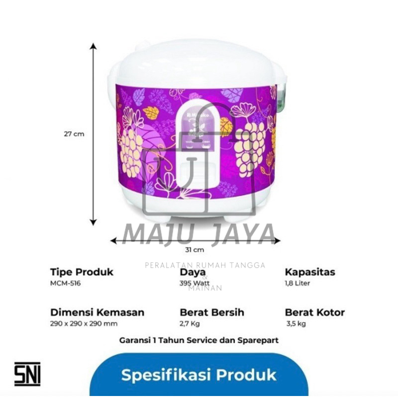 Jual MJ-Rice Cooker Miyako MCM-516 1.8 Liter / Magic Com Miyako MCM-516 ...