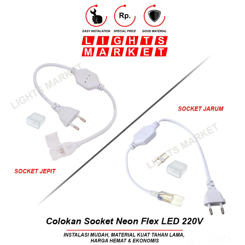 Jual Kabel Colokan Soket Socket LED Strip Lampu Neon Flex Plus Jarum ...