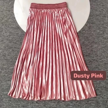 Rok Plisket Bludru 7 8 Spring Autumn Woven Hight Waist Plester Midi Skirt Rok Velvet Mewah