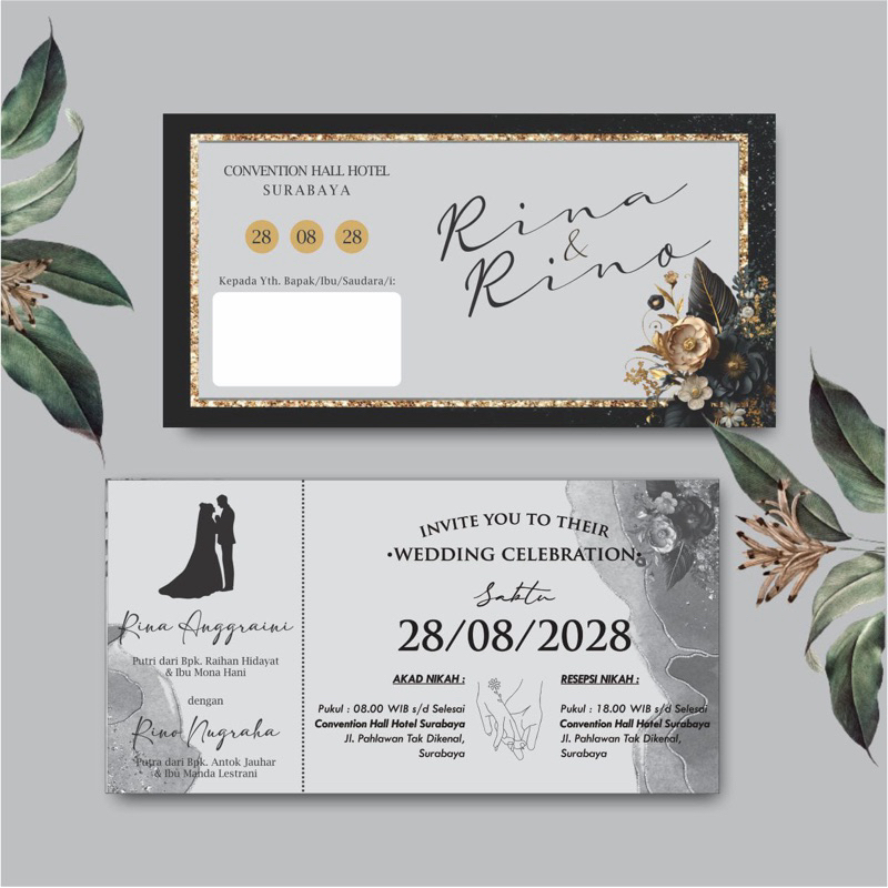 Jual (1 HARI JADI TANPA PO) UNDANGAN PERNIKAHAN SIMPLE 1 LEMBAR 2 SISI