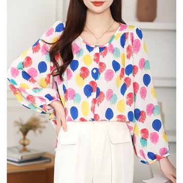 High Quality Fabric Red Blue Loose Sleeved Shirt Blouses For Women Fashion Korean Blus Longgar