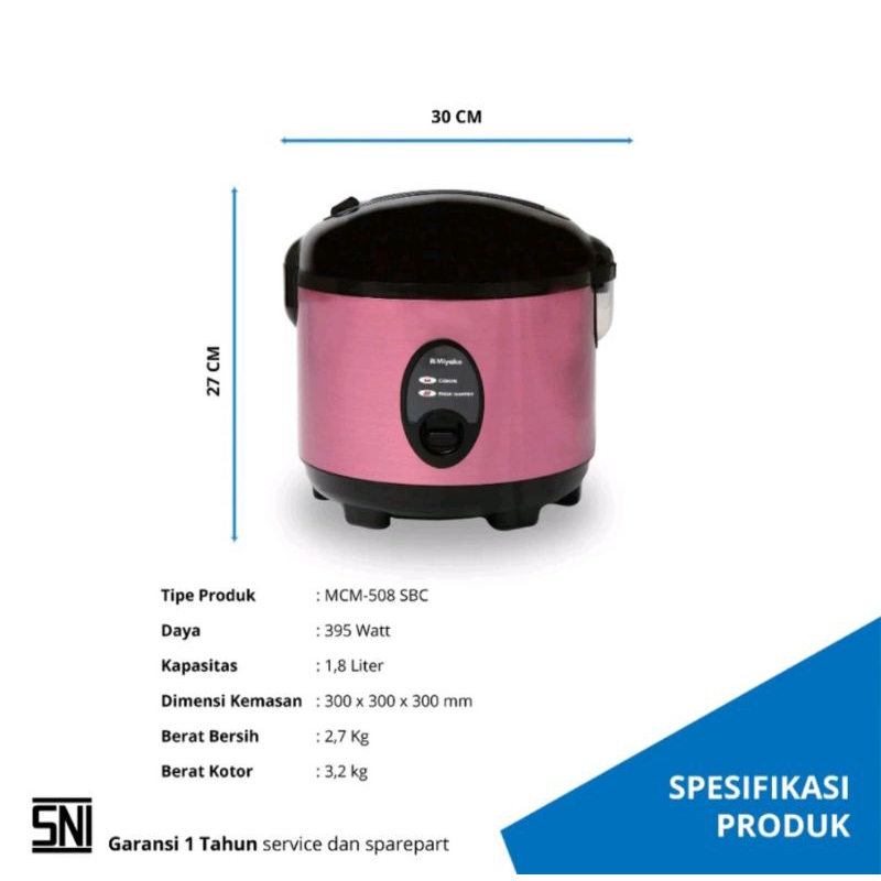 Jual Rice Cooker Magic Com Miyako MCM-508 SBC Ukuran Kapasitas 1.8 ...