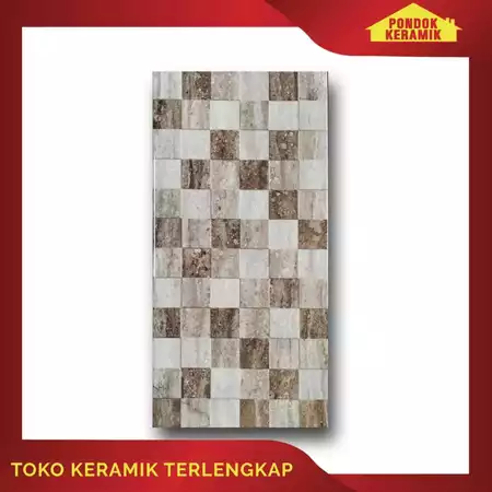 Keramik Dinding Platinum 25x50 Carter Brown Decor Motif Kotak-Kotak Brown