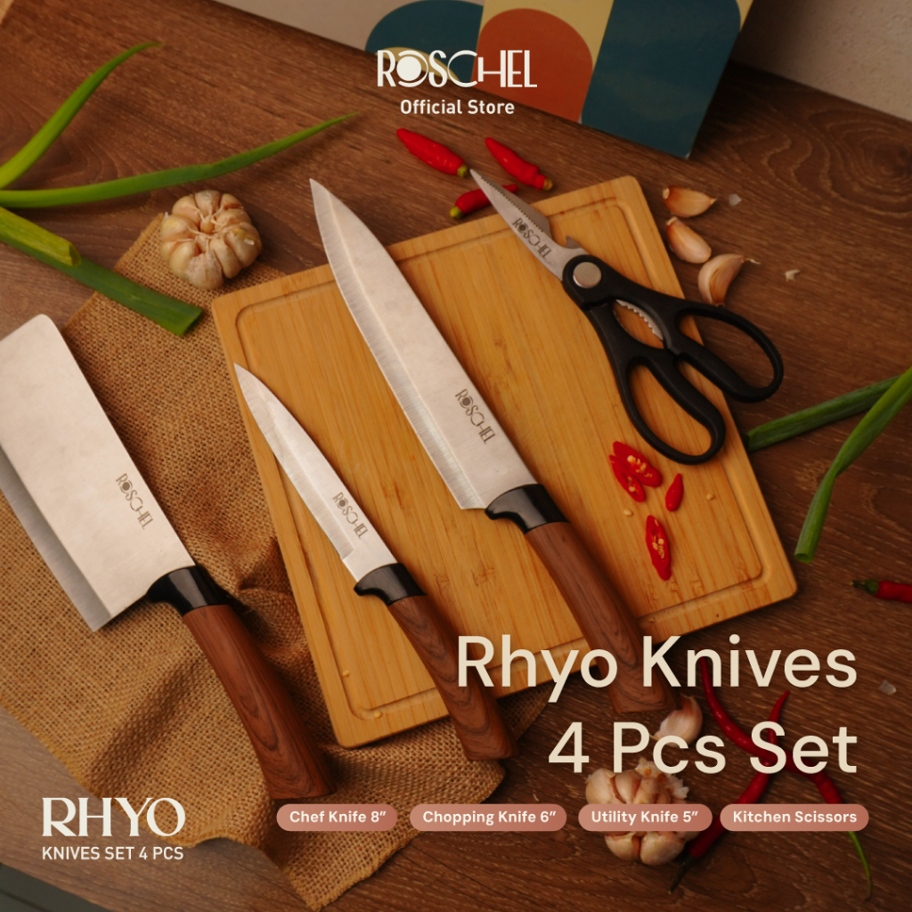 Jual Roschel Rhyo 4 Pcs Knives Set Stainless Steel Pisau Dapur Knife ...