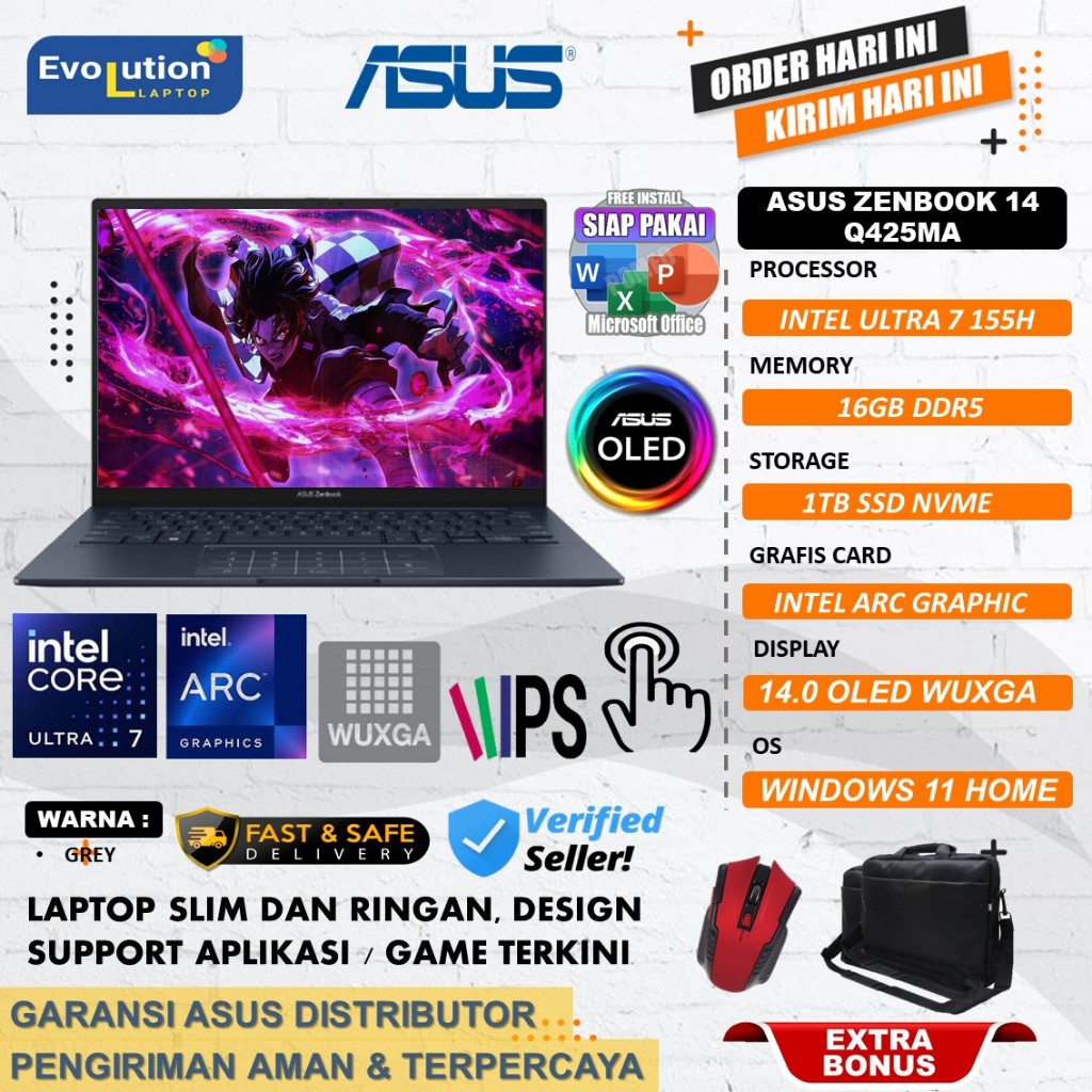 Laptop ASUS ZENBOOK 14 Q425MA OLED INTEL ULTRA 155H RAM 16GB 1TB SSD  TOUCHSCREEN Windows 11
