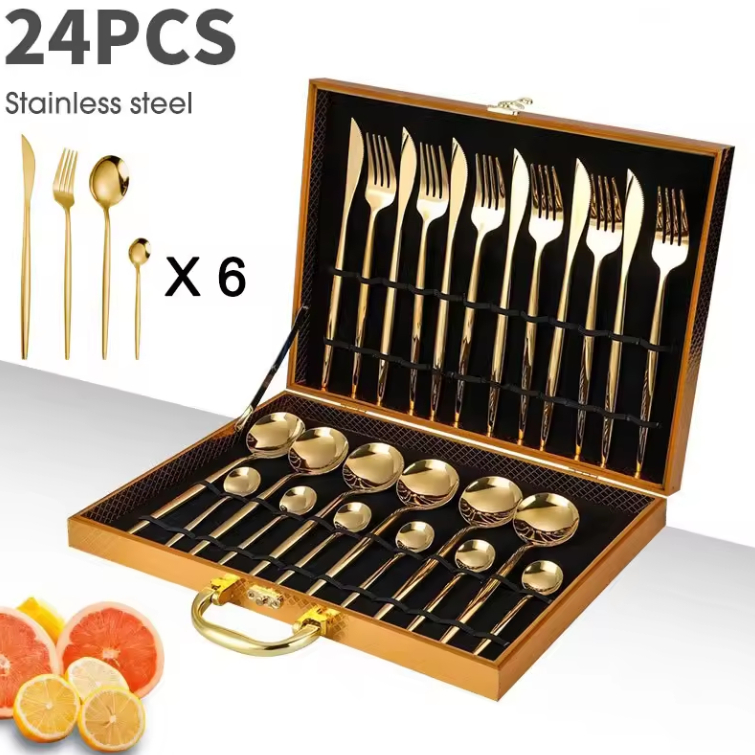 Jual Sendok Cutlery Set Sendok Sultan Makan Set Isi 24 Set Gold Marble ...
