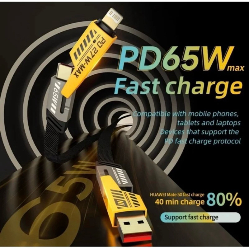 Jual Kabel Data Rotary 4 IN 1 Metal Fast Data Fast Charging 65W 3.9ft ...