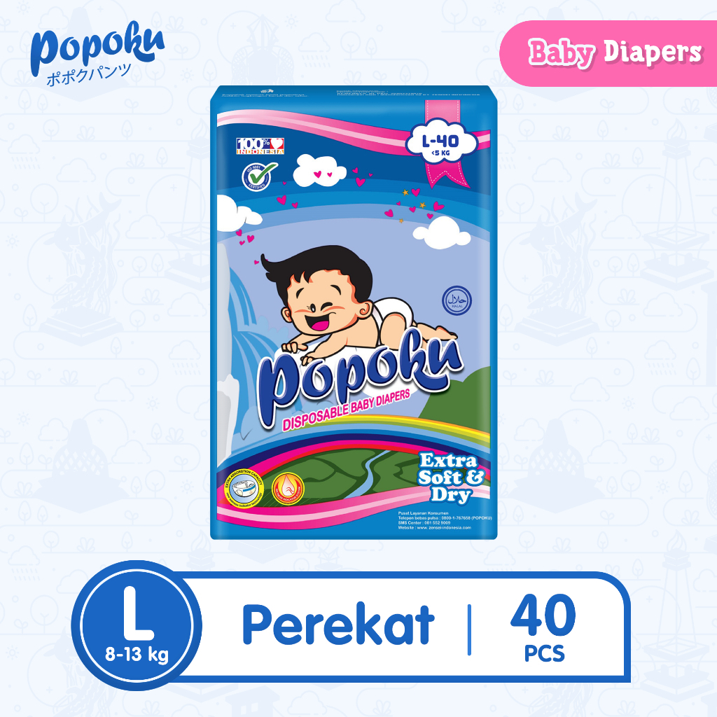 Jual Popok Bayi Tipe Perekat (POPOKU Reguler) Size L isi 40pcs | Shopee
