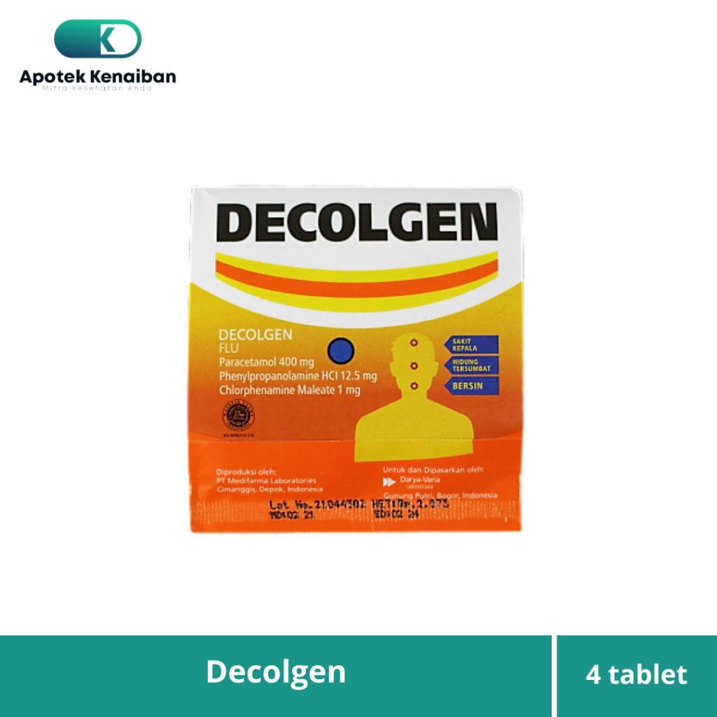 Jual DECOLGEN 1 STRIP 4 TABLET / OBAT FLU SAKIT KEPALA & BERSIN ...