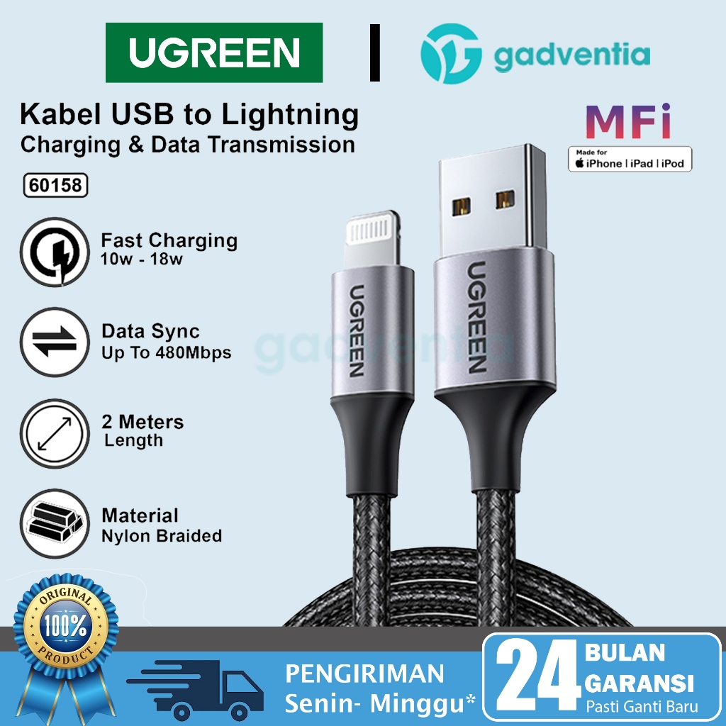 Jual Ugreen Kabel Charger Usb Lightning Cable Data Mfi Data Untuk Iphone X Xr Max A W