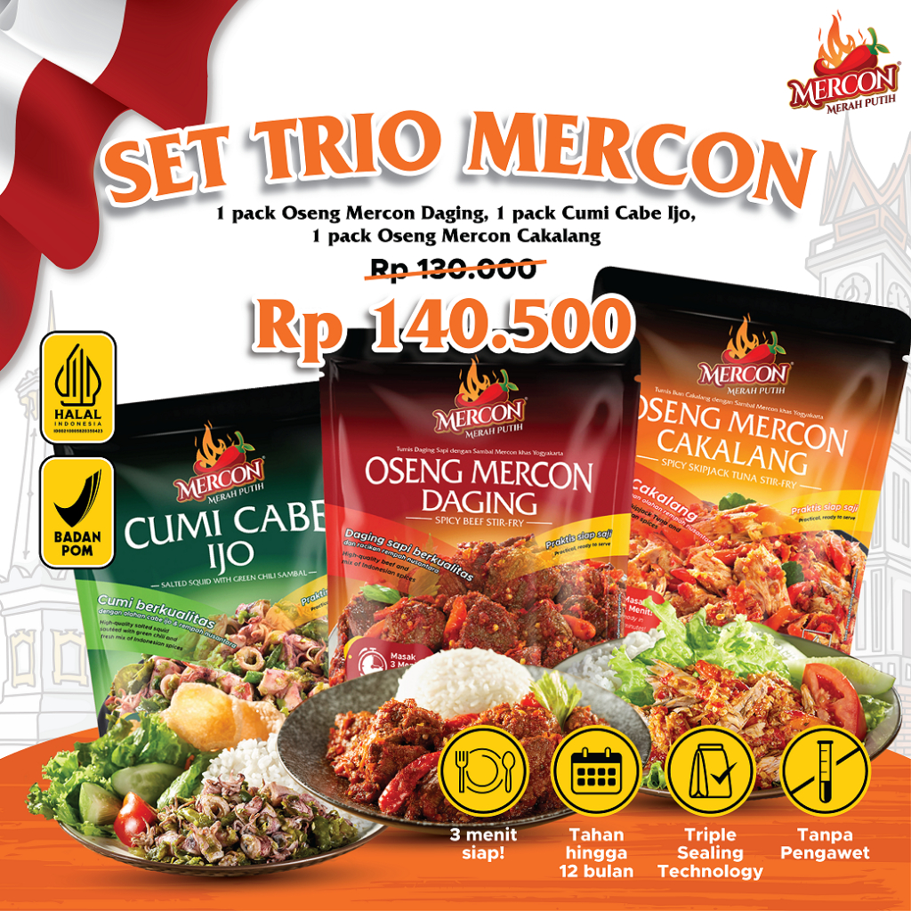 Jual Mercon Merah Putih Set Trio Mercon Oseng Mercon Daging Cumi