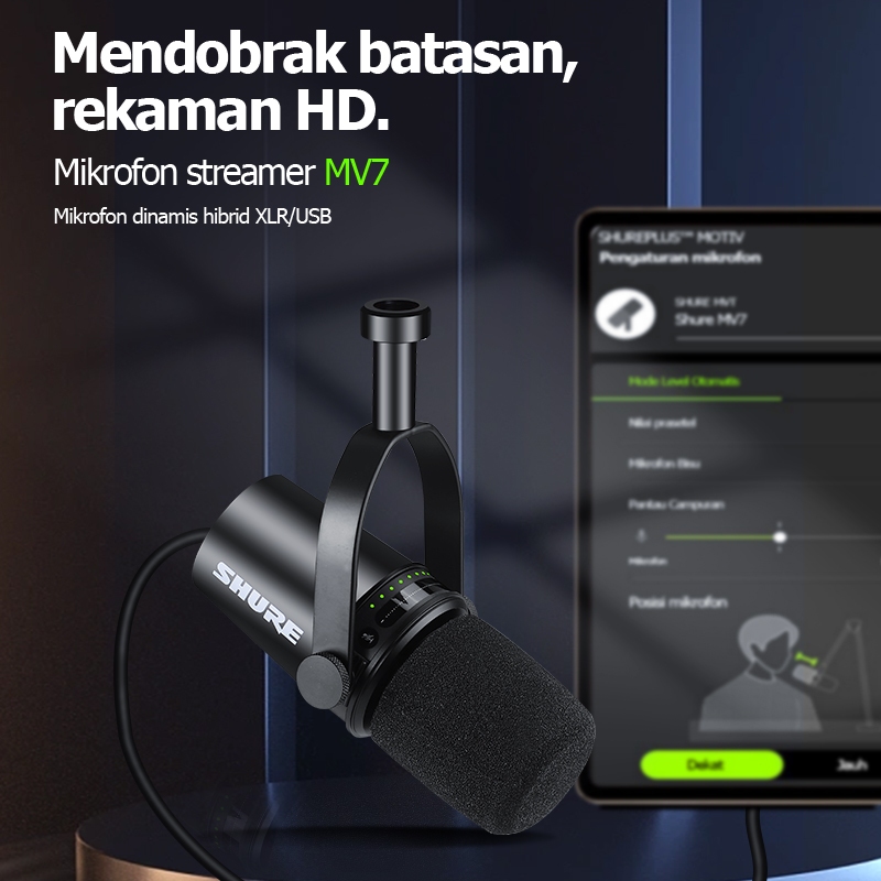 Jual shuer/MV7 mic condenser untuk vocal,mic kondensor original ...