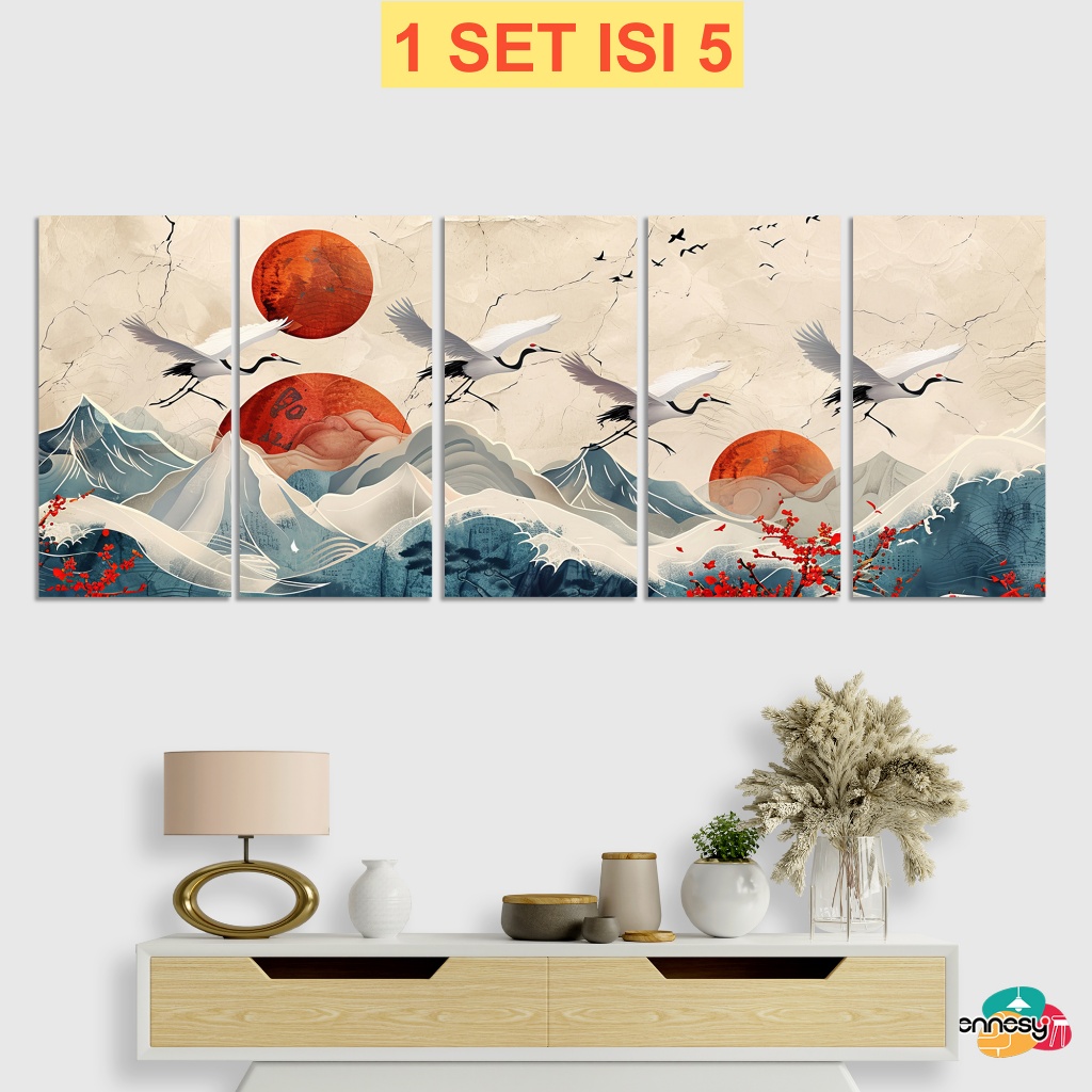 TENNESY Hiasan Dinding Pemandangan Bunga 1 set isi 5 japanese style flowers (15x30cm) Dekorasi Kamar