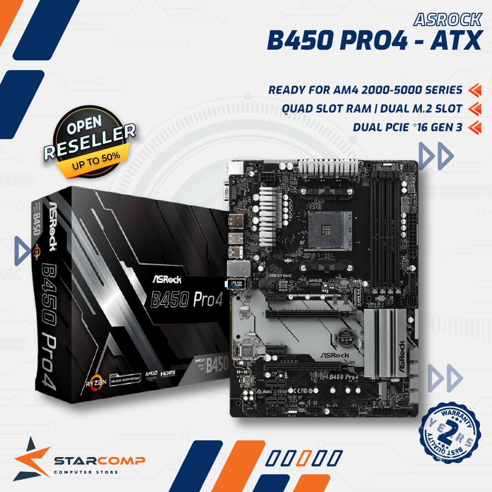 Jual ASRock B450 Pro 4 (AM4, AMD Promontory B450, DDR4, USB3.1, SATA3 ...