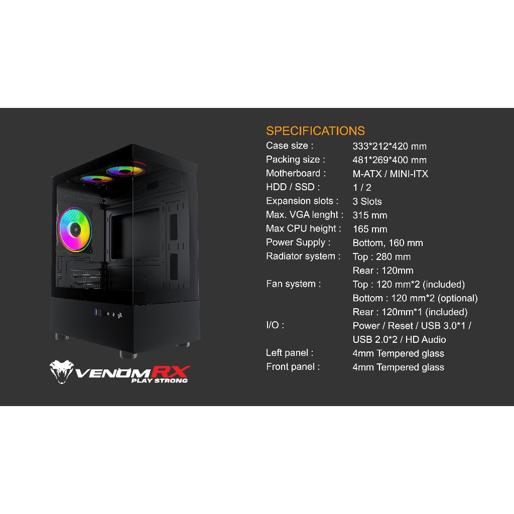 Jual Venom Rx Case Victoria - 3 Fan ARGB Venomrx Tempered Casing ...