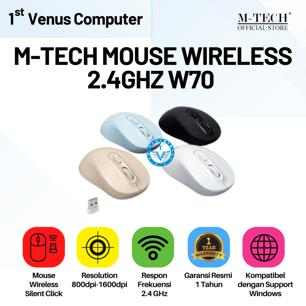Jual M-TECH MOUSE WIRELESS 2.4GHZ W70 / M-Tech W70 Silent Mouse ...