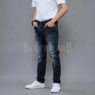 Ackermann - Celana Jeans Denim Pria Celana Panjang Slimfit Snow Black 100cm Premium