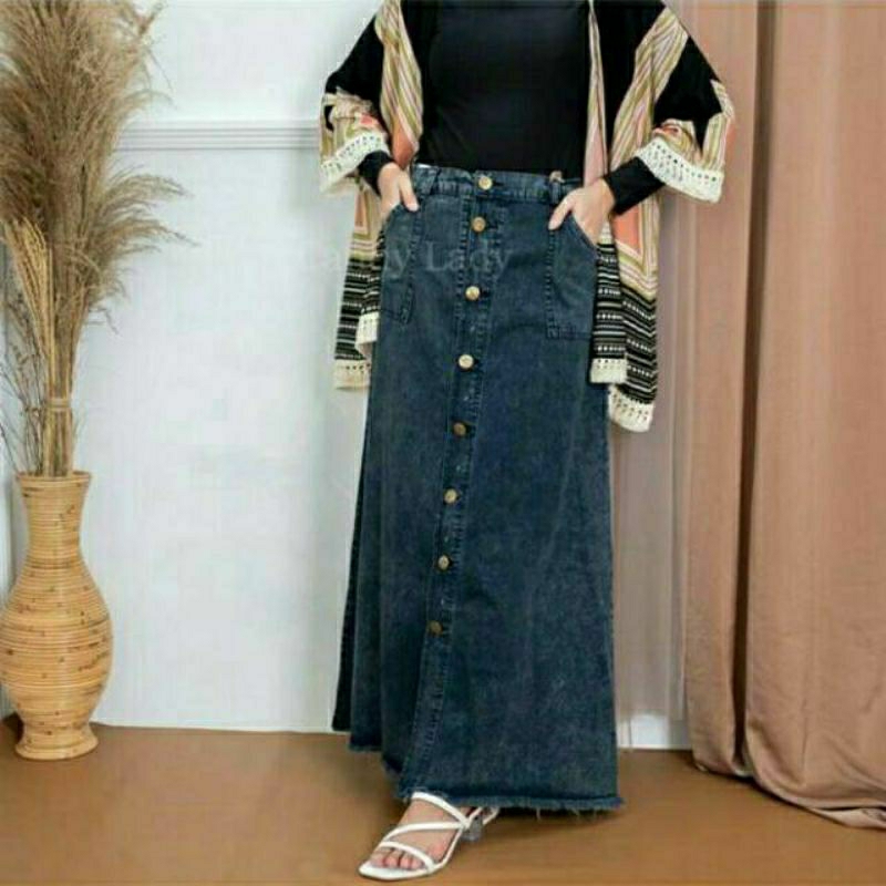 Jual Rok jeans rawis - Rok Span Jeans Button Maxi Premium | Shopee ...