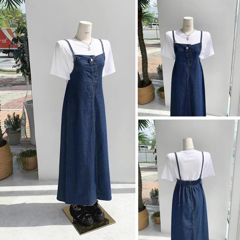 Jual overall jumpsuit jeans jumbo korean style dress belah belakang ...