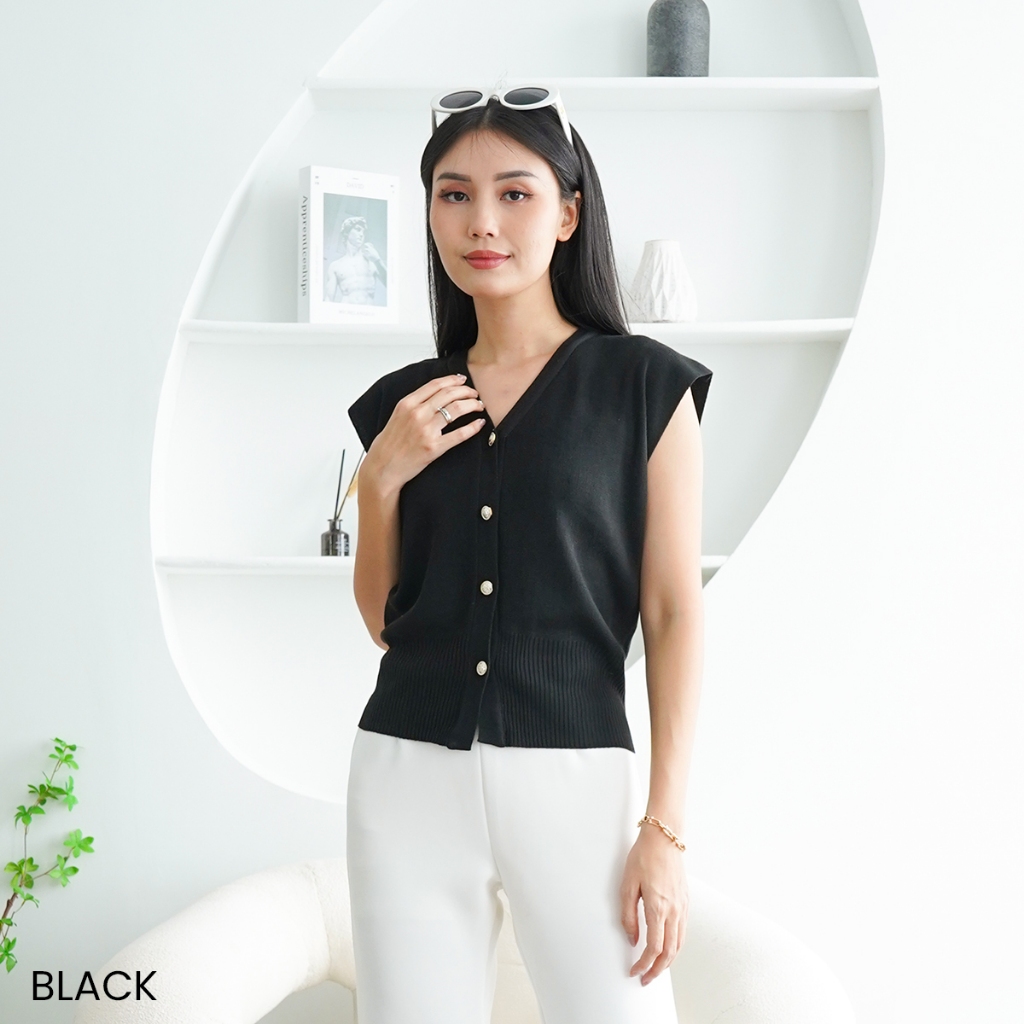 Jual Atasan Vest Rompi Wanita Rajut Korean Style Kekinian Hitam Polos ...