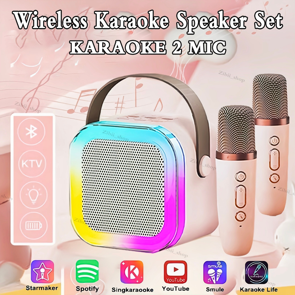Jual Speaker Bluetooth + 2 Mic | Speaker Karaoke Mini Portable with MIC ...