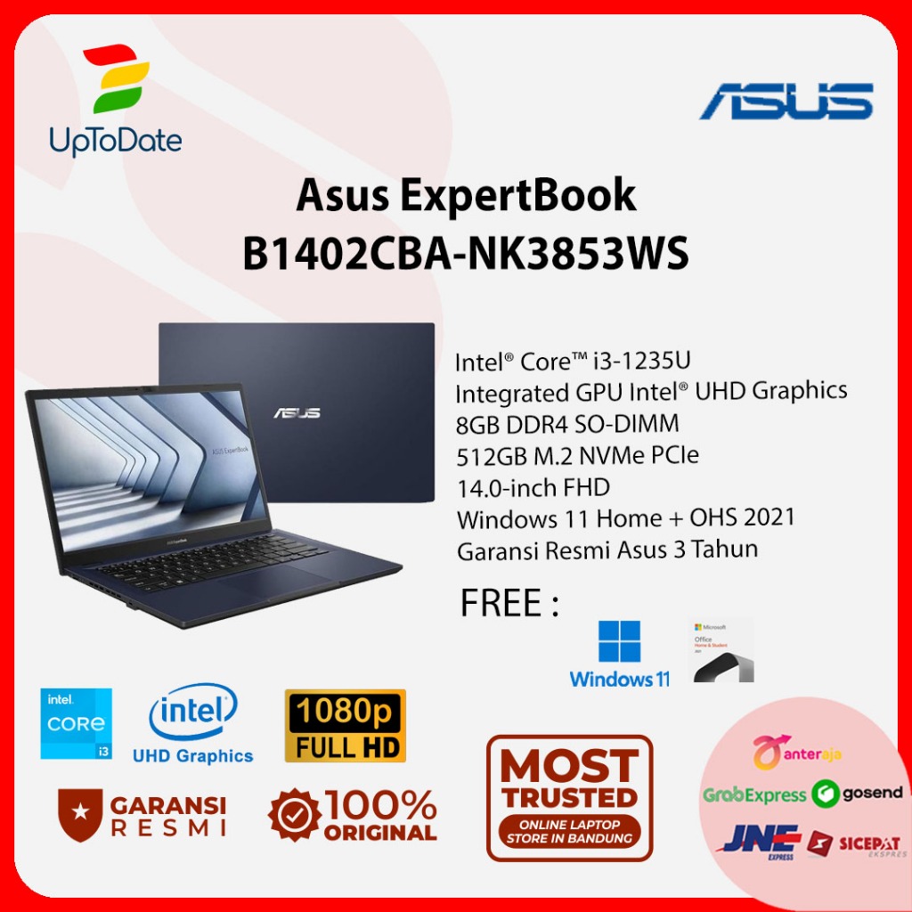 Jual Asus ExpertBook B1402CBA-NK3853WS Core I3-1215U 8GB 512GB 14" W11 ...