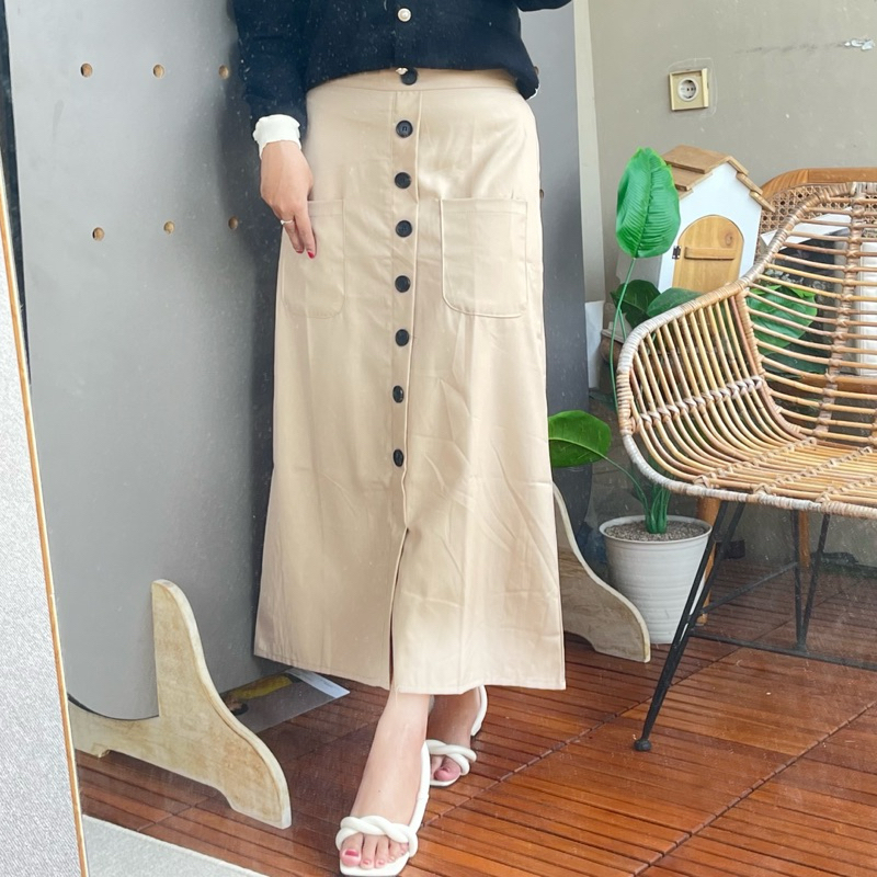 Jual Rok Button A Line - Rok Kancing Katun - Rok American Drill Bawahan ...