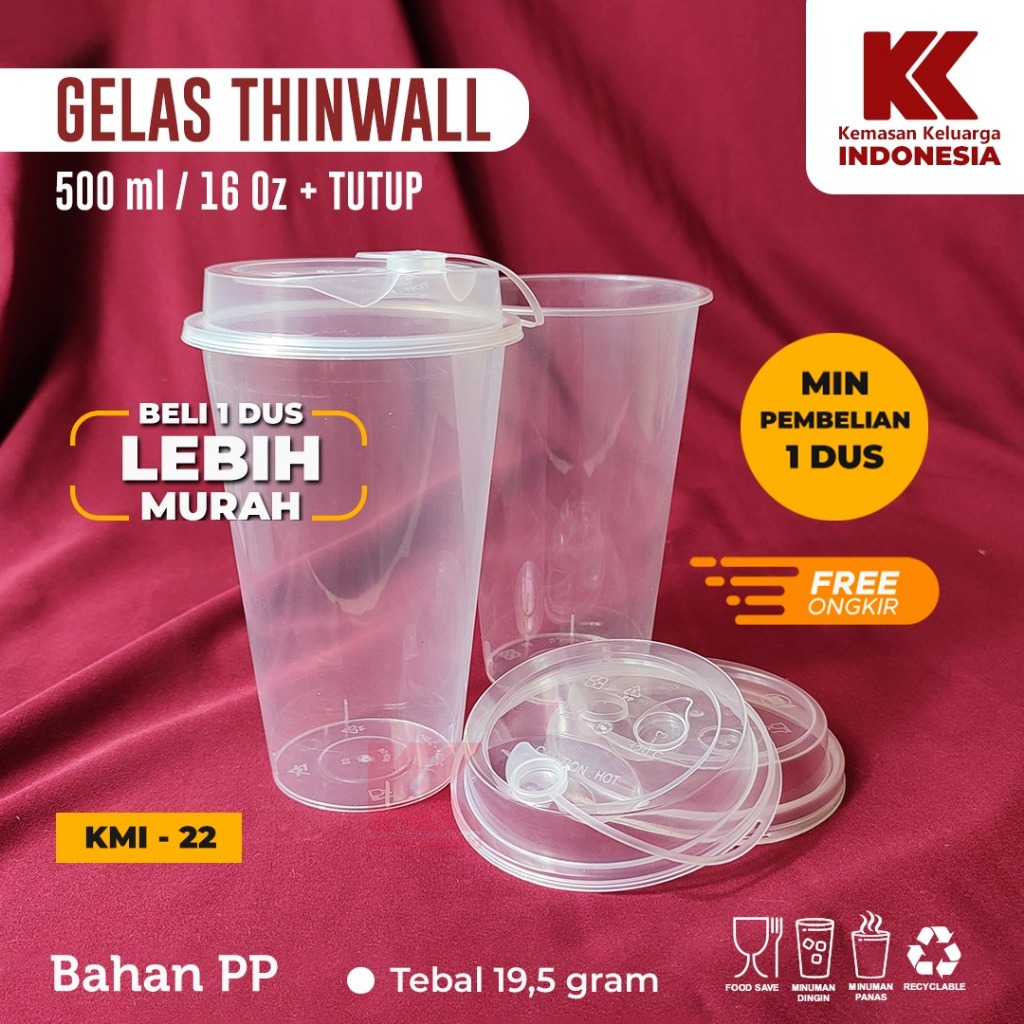 Jual CUP INJECTION 16OZ 500ML + TUTUP / GELAS THINWALL / GELAS INJECT ...