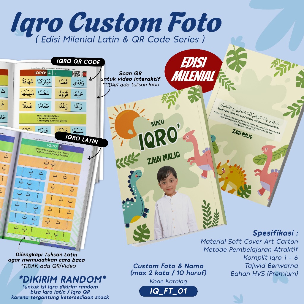 Jual IQRO MILENIAL ANAK CUSTOM FOTO & NAMA / BUKU IQRO MILENIAL TAJWID ...