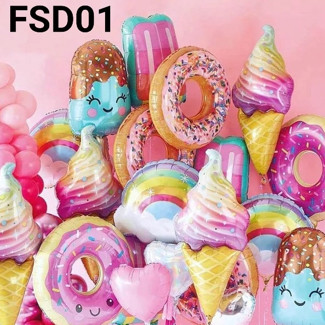 Jual TERBUKTI FSD1 Balon foil popcorn donut ice cream taco pizza hotdog ...