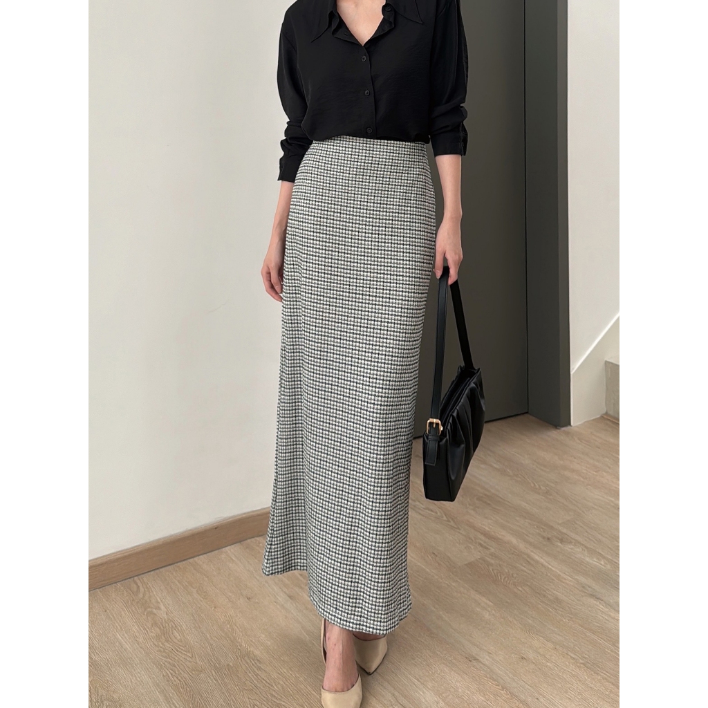 Kadaka B-0172 Midi Skirt Tweed Knit Stretch Korea Rok Wanita main image 1