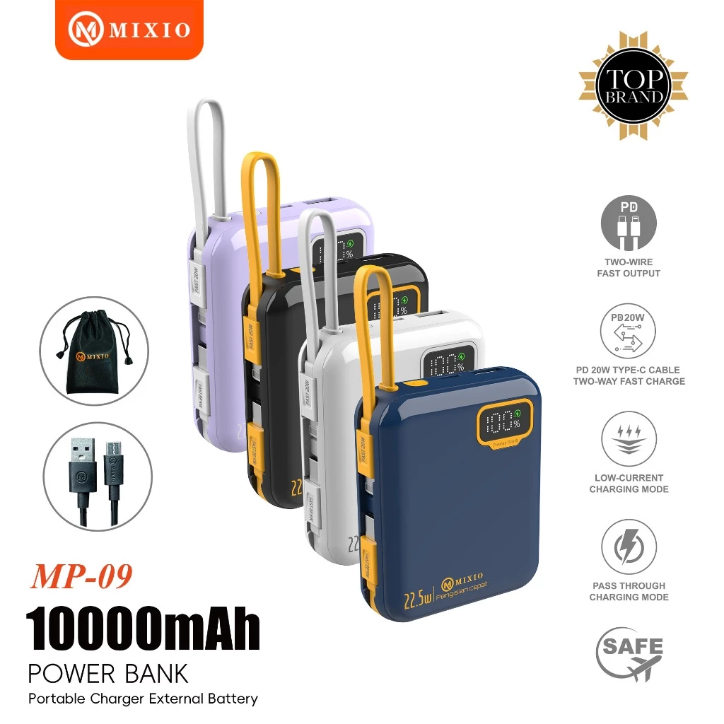 MIXIO MP-09 10000mAh Powerbank Mini 20W With Kabel Fast Charging Lightning & Type C For Iphone/Android