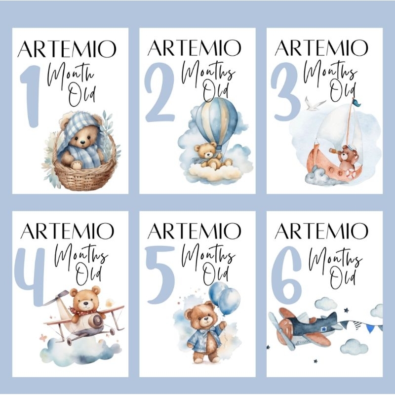 Jual CUSTOM BABY MILESTONE CARDS - BLUE BABY BEAR BOY MILESTONE CARDS ...