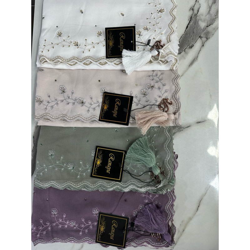 Kerudung Segi Empat Voal Super Bordir Bunga Jasmine By Ranaya Hijab