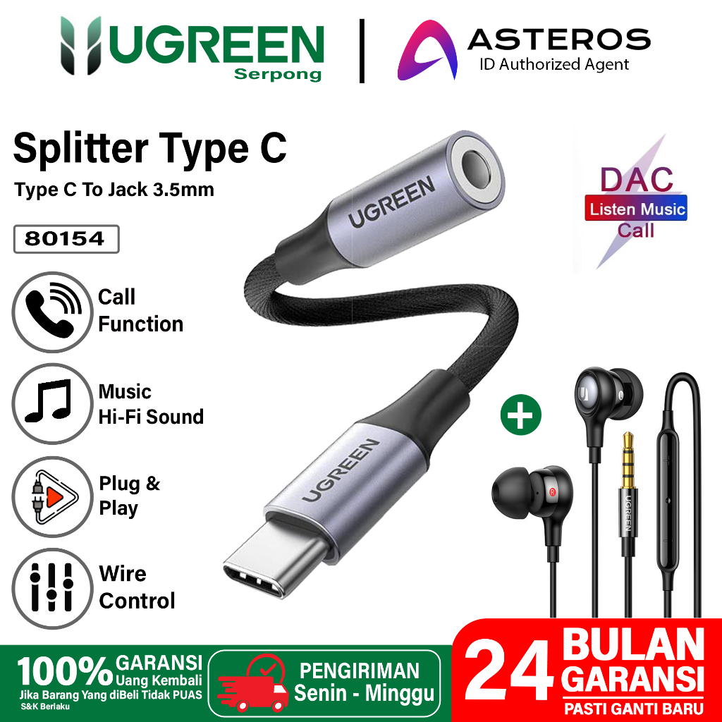 Jual Ugreen Audio Converter Splitter Dac Type C To Jack Mm Open Mic Charging Shopee Indonesia