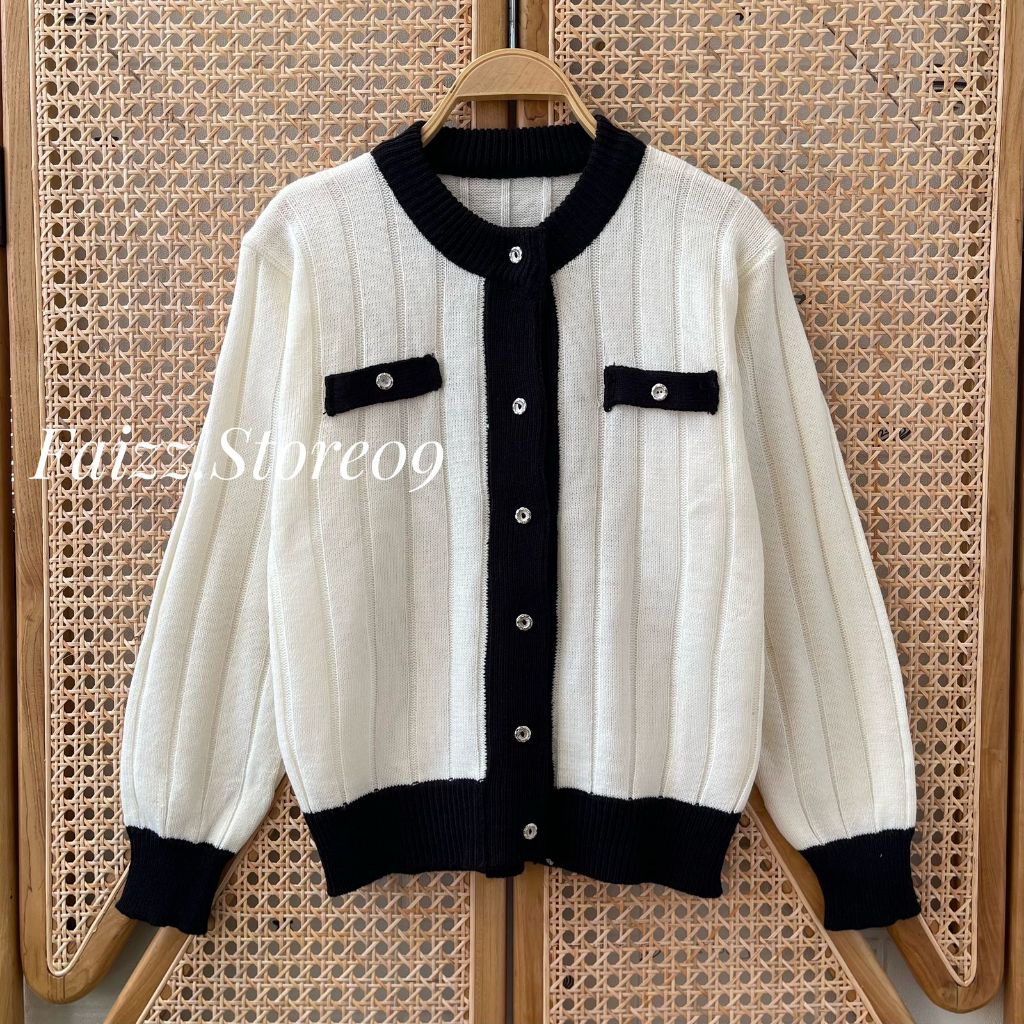 Jual Amisha Cardigan Rajut Stripe Kancing Salur Wanita Lengan Panjang ...