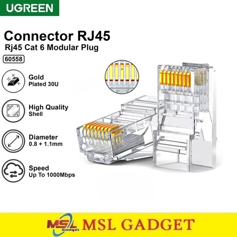 Jual UGREEN Kepala Kabel LAN RJ45 Connector Cat6 UTP FTP Modular Plug ...