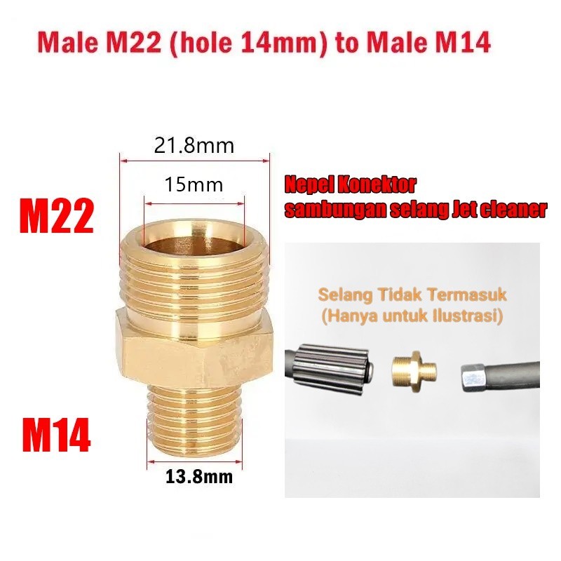 Jual NEPEL M22 x M14 Sambungan konektor adapter konverter selang hose ...