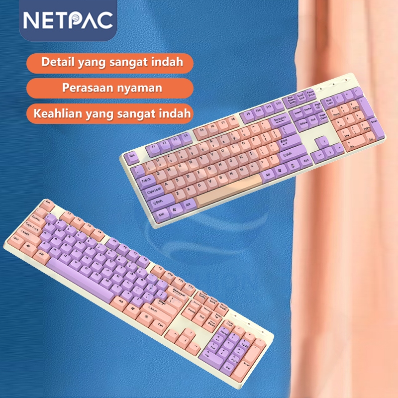 Jual NETPAC Wireless Keyboard Mouse Set 2.4Ghz Makaron Lucu Lightweight