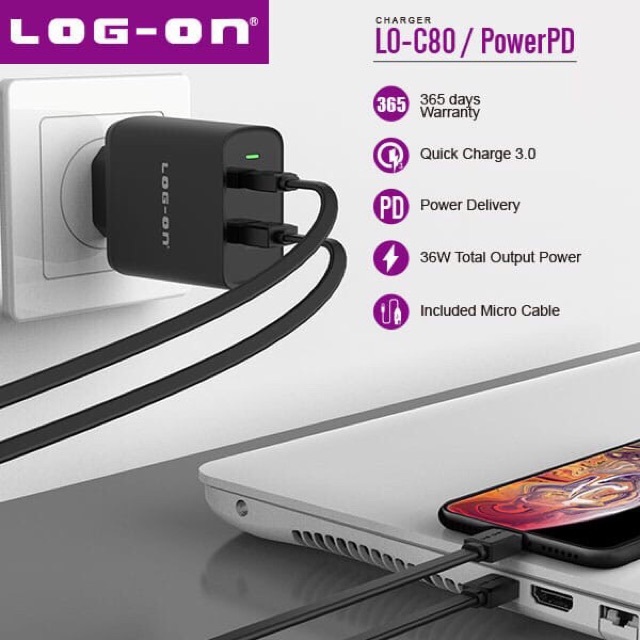Jual Charger LOG-ON LO-C80 / PowerPD Qualcomm Quick Charger 3.0+ Power ...