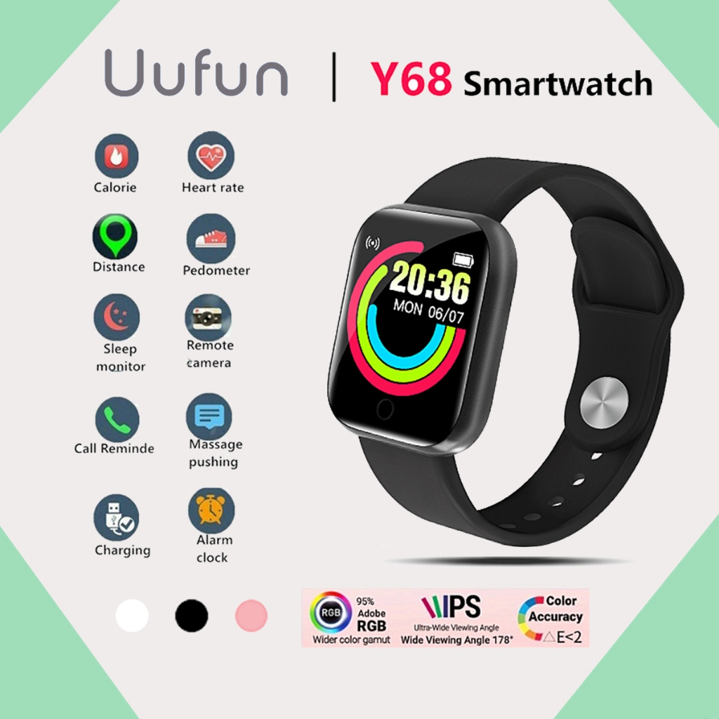UUFUN Smartwatch Y68 Olahraga Tahan Air Bluetooth Jam Tangan Pintar Pelacak  Kebugaran Gelang Pedometer Heart Rate Smart Watch