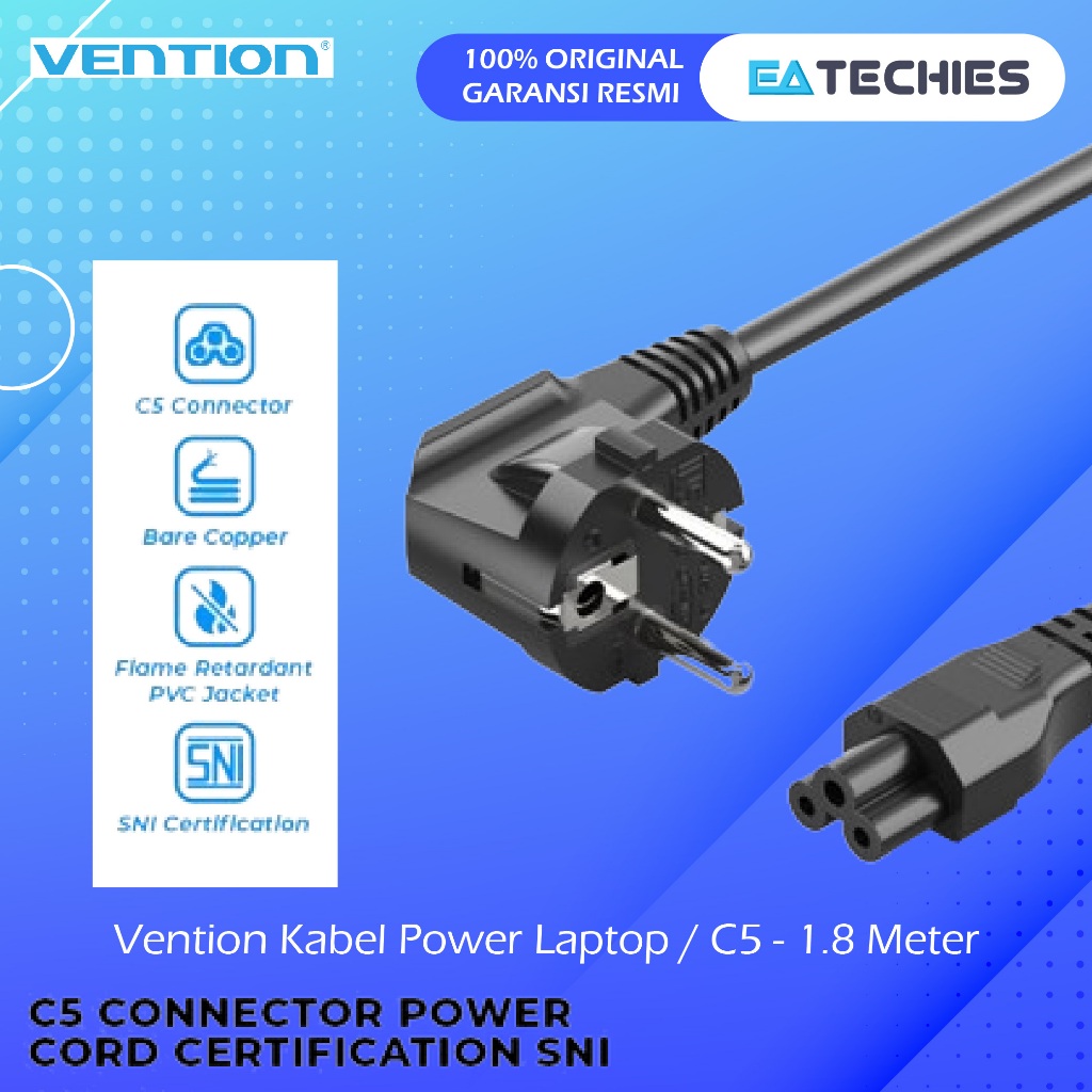 Jual Vention Kabel Power Laptop Adaptor Charger C5 Connector 3 Lubang ...