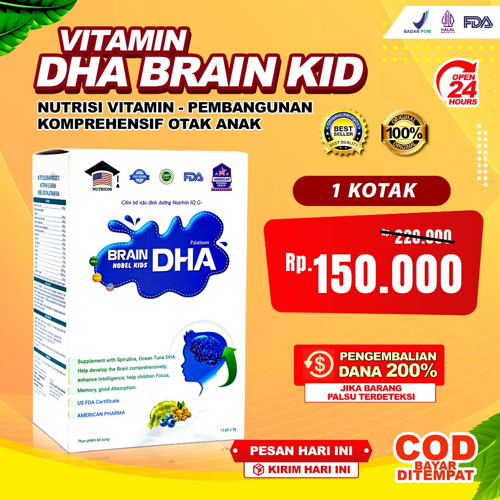 Jual VITAMIN NUTRISI OTAK ANAK CERDAS DHA BRAIN KID DHA pengembangan