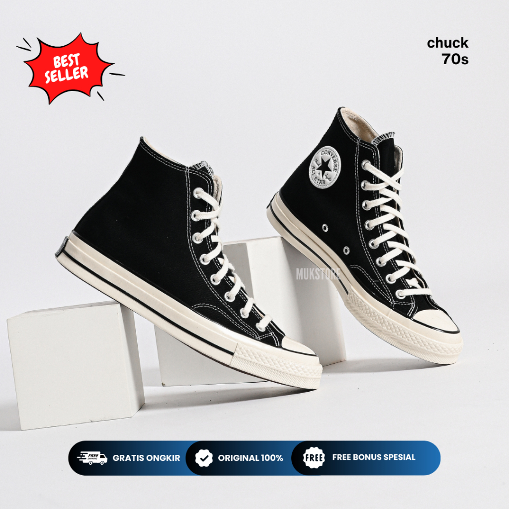 Jual SEPATU CONVERSE CHUCK TAYLOR 70S HIGH BLACK WHITE ORIGINAL
