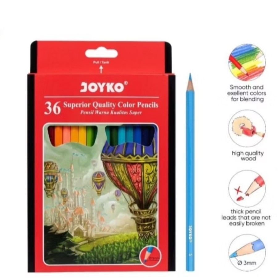 Jual Pensil Warna Joyko CP-0128 Set 36 Warna Superior Hexagonal Color ...