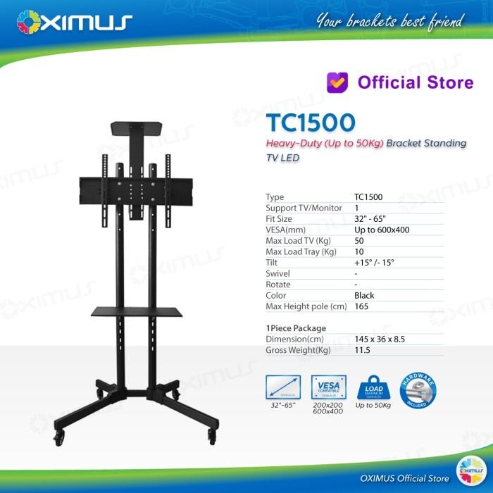 Jual Bracket Standing LED TV Roda Portable 32-65 INCH OXIMUS TC1500 ...