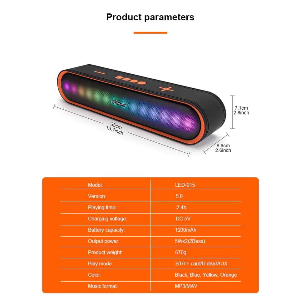 Jual Speaker bluetooth kisonli LED 915 Panjang strip RGB Light 2 basss ...