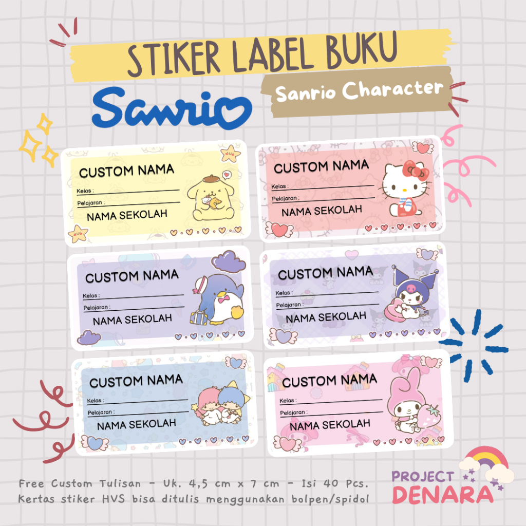 Jual 40 Pcs Stiker Label Nama Buku Sanrio Family - Stiker Nama - Stiker ...